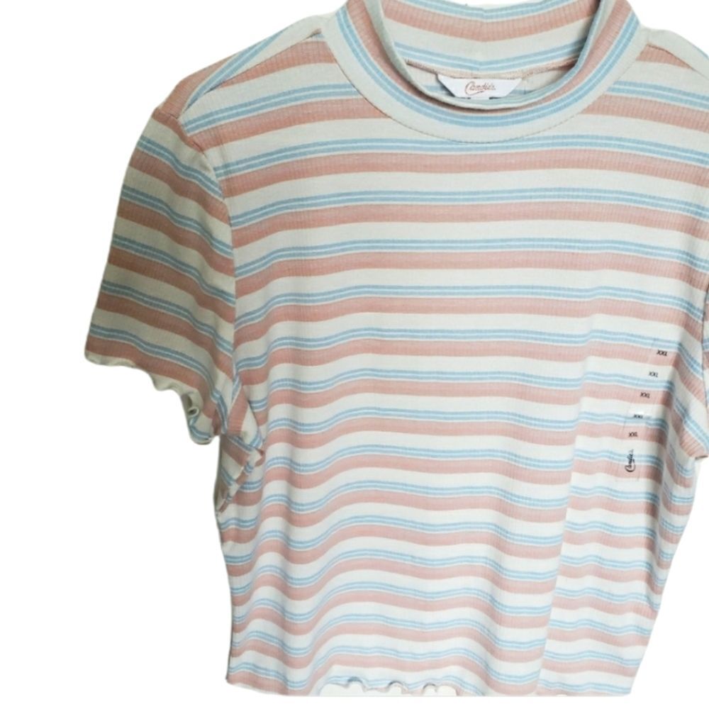 Candies Striped Mock Neck Tee - XXL